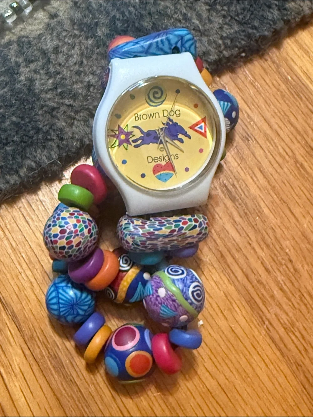Vintage Brown Dog Designs Whimsical Colorful Polymer Clay Beaded Statement Watch